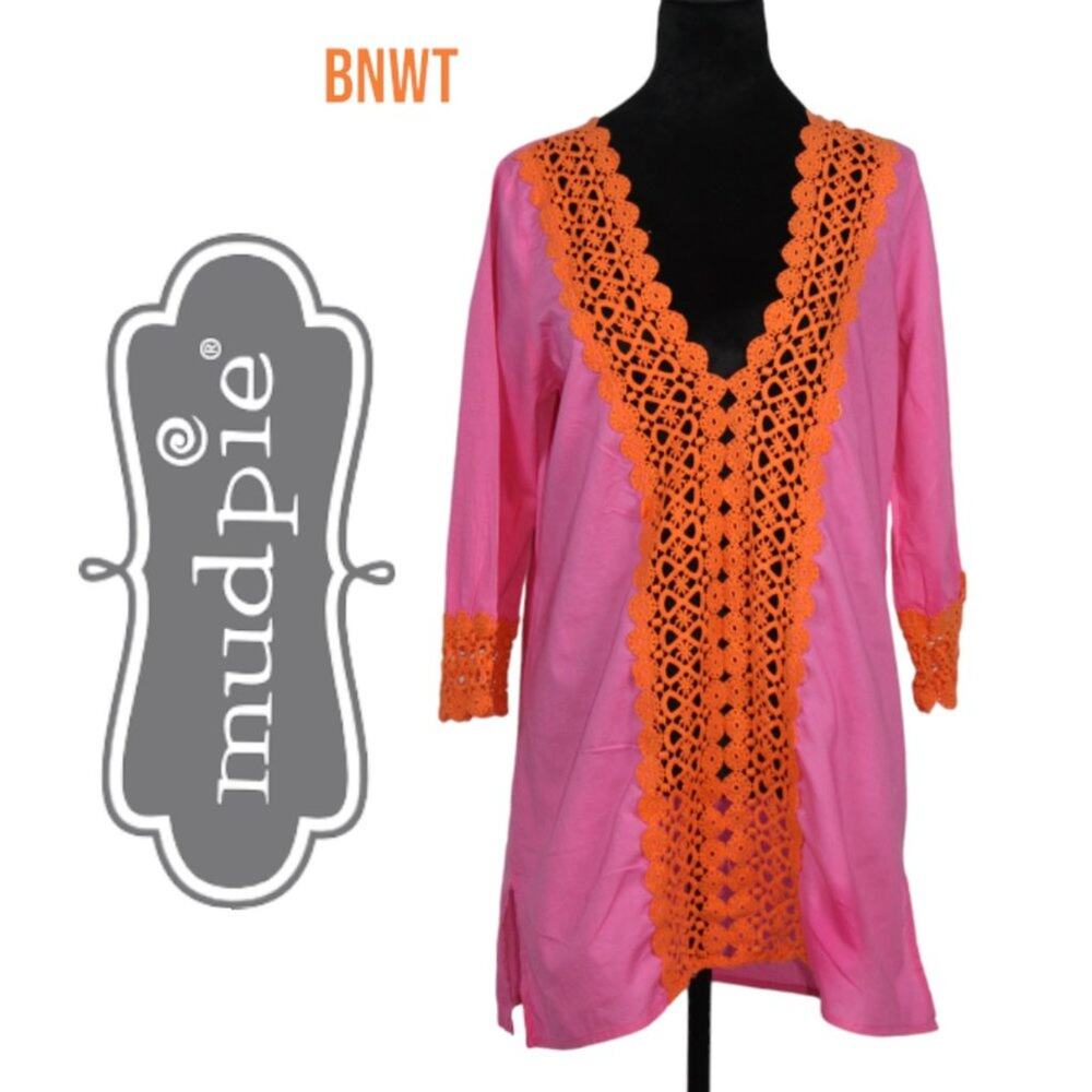 BNWT Mud PieNora Crochet Pink & Orange Swimsuit Cover-up Size Medium